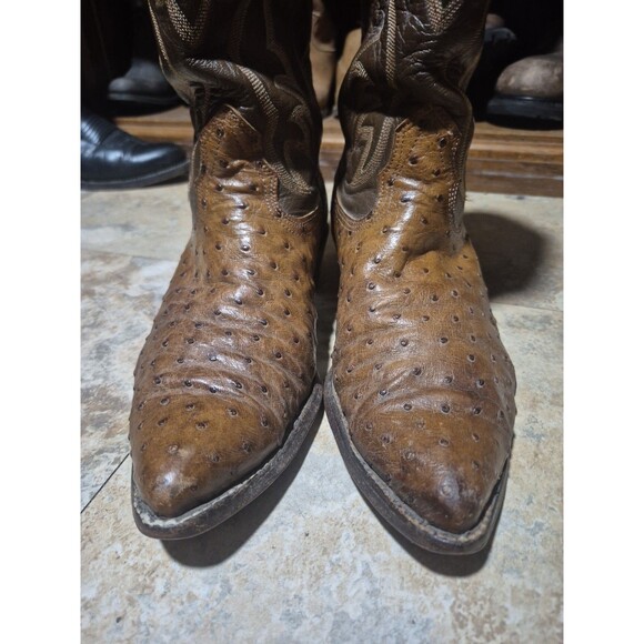 Vintage  Nocona Ostrich Cognac Leather Boots Men\'s 9.5D Western Cowboy main image 10